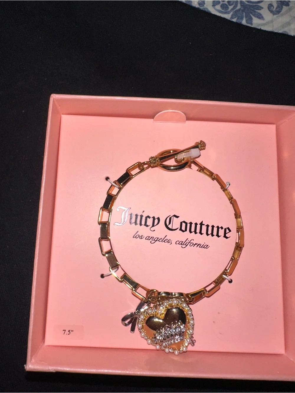 Juicy Couture Gold Heart Charm Bracelet with Crystal Accents
